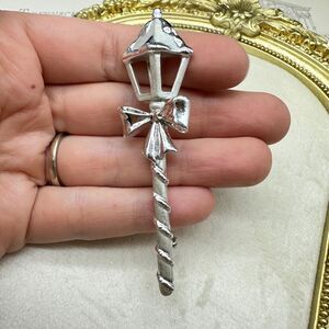 Vintage AJC Silver Tone Lamp Post Brooch Pin